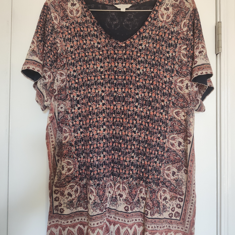 Lucky Brand Black and Mauve Paisley Blouse